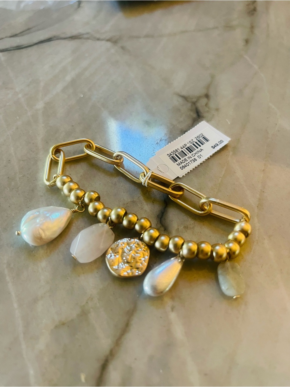 J. Jill Gold Link & Stretch Beaded Bracelet w Pearl, Semiprecious Stone Charms